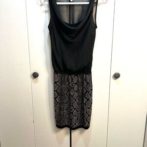 CACHE Black and Gold Snakeskin Mini Dress